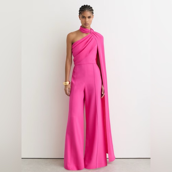 Reiss Pants - NWT REISS One-Shoulder Drape Wide-Leg Jumpsuit in Raspberry Pink